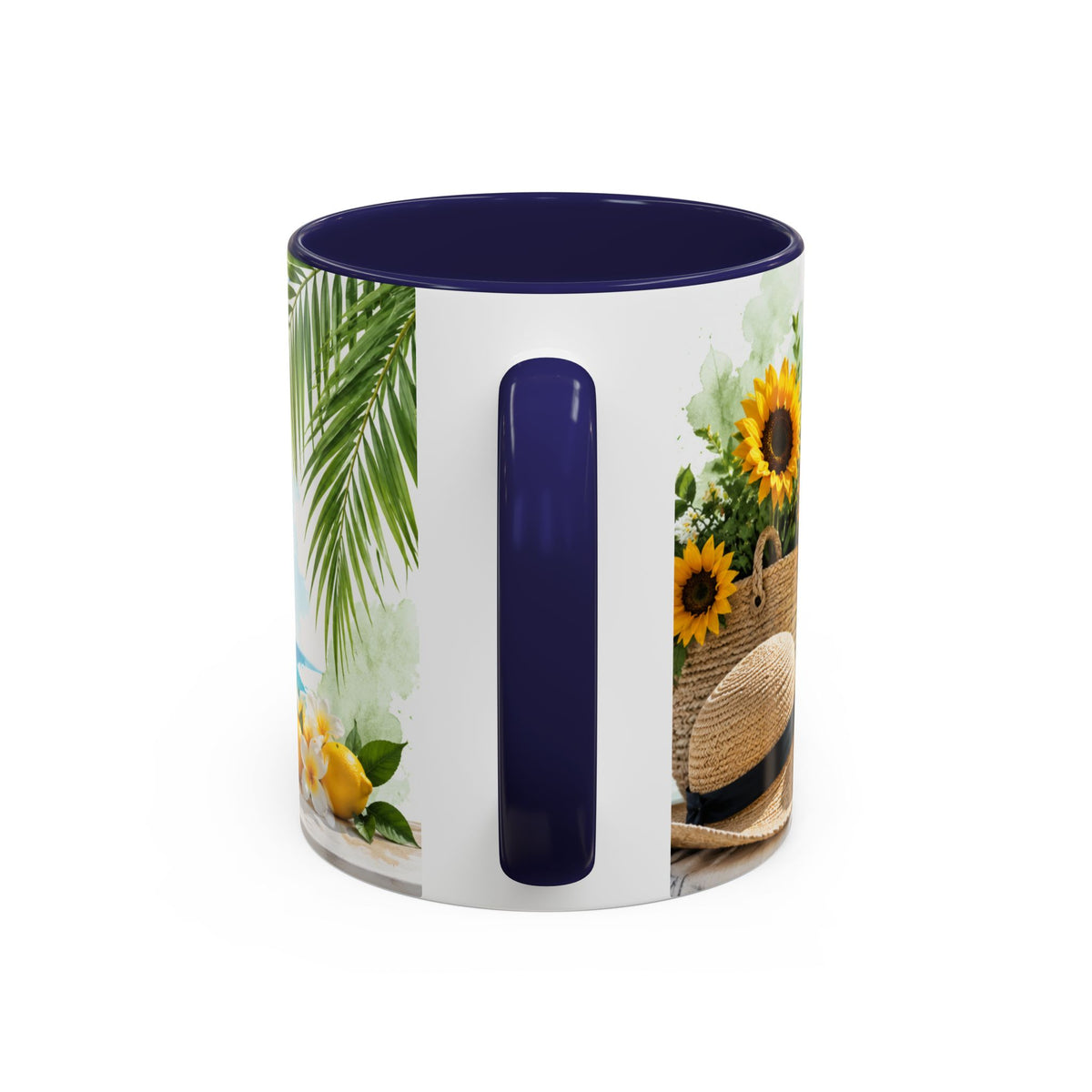 Hello Summer Accent Coffee Mug — Beach Vibes Lemon Palm Coastal Ceramic Mug (11/15oz)