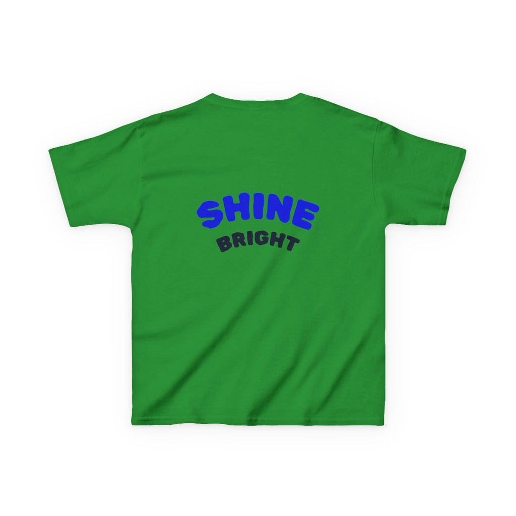 Kids Tee — "Be Kind, Be Cool" Dinosaur Graphic with "Shine Bright" Back