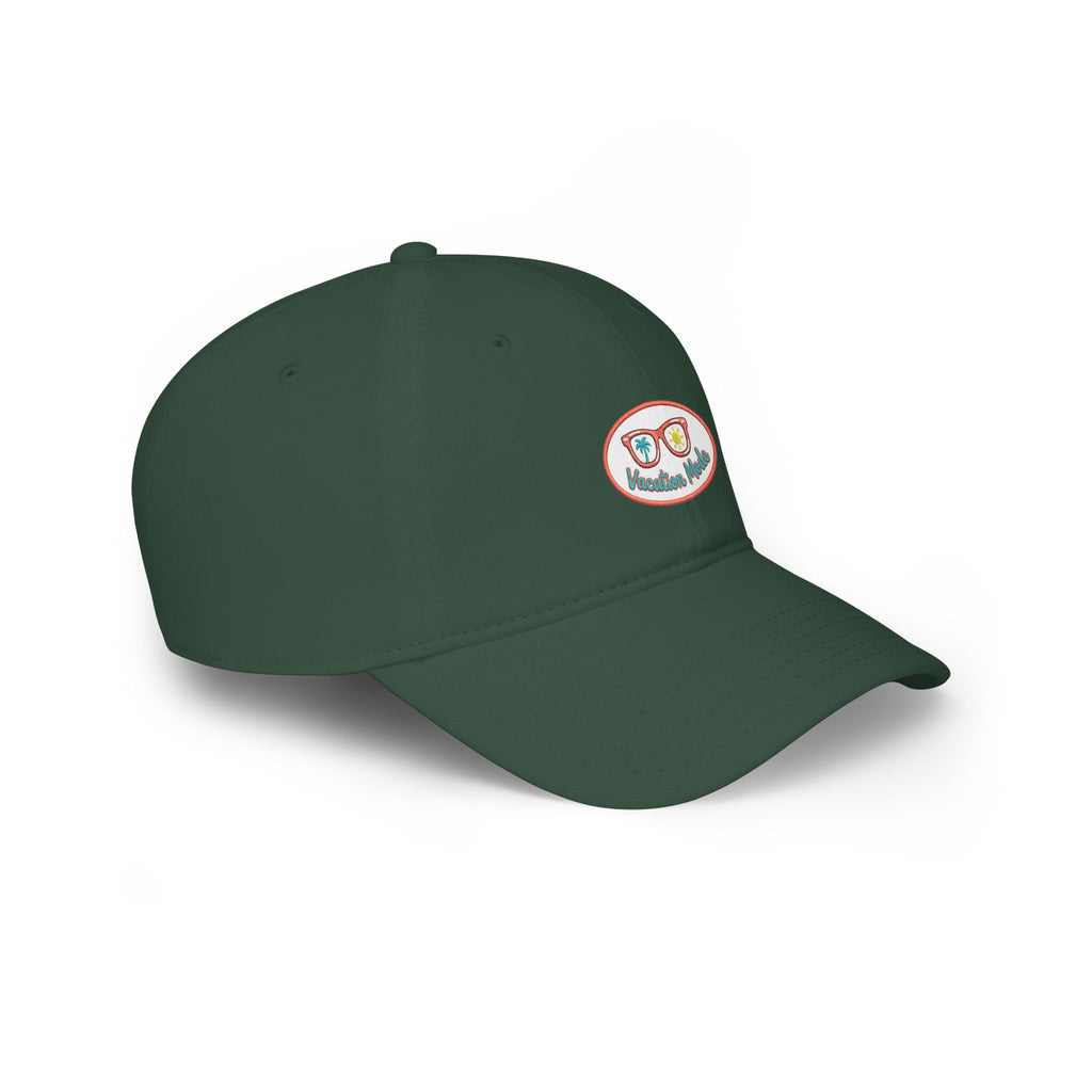 Red 'Vacation Mode' Low Profile Baseball Cap — Sunglasses Patch Dad Hat