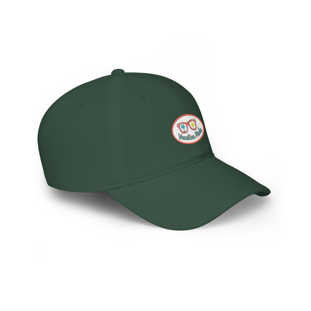 Red 'Vacation Mode' Low Profile Baseball Cap — Sunglasses Patch Dad Hat