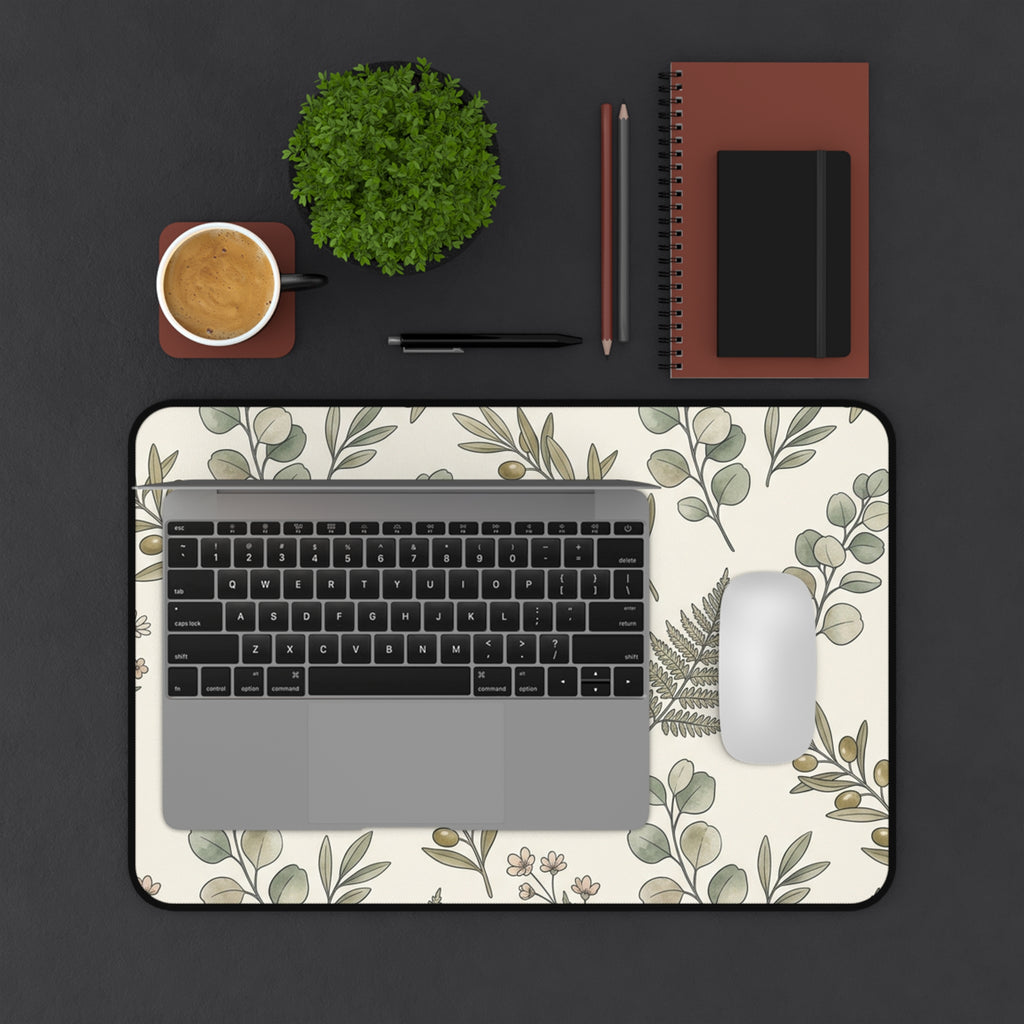 Botanical Fern Desk Mat — Neutral Floral Mouse Pad for Home Office