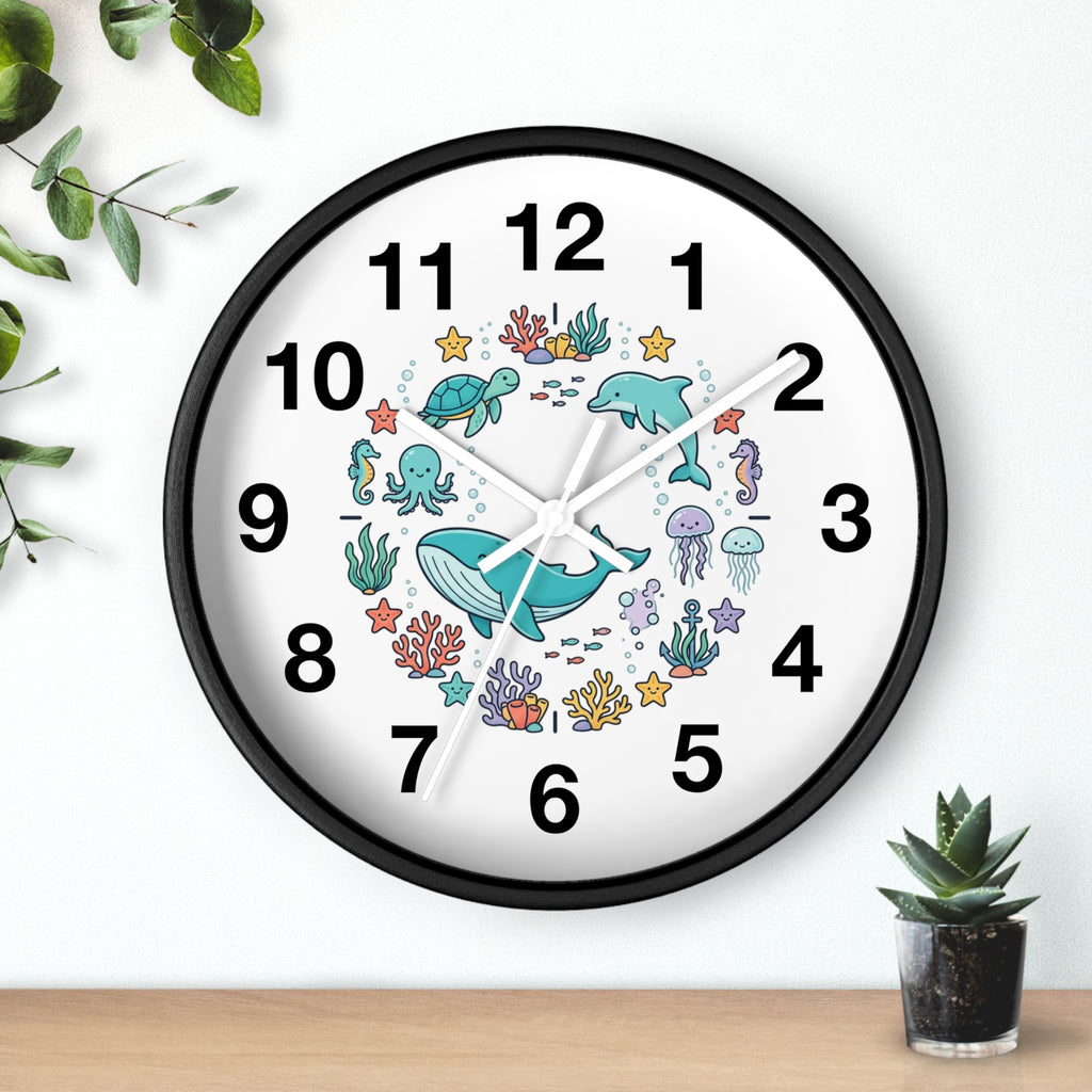 Underwater Friends Wall Clock — Cute Whale, Turtle & Dolphin Ocean Nursery Clock