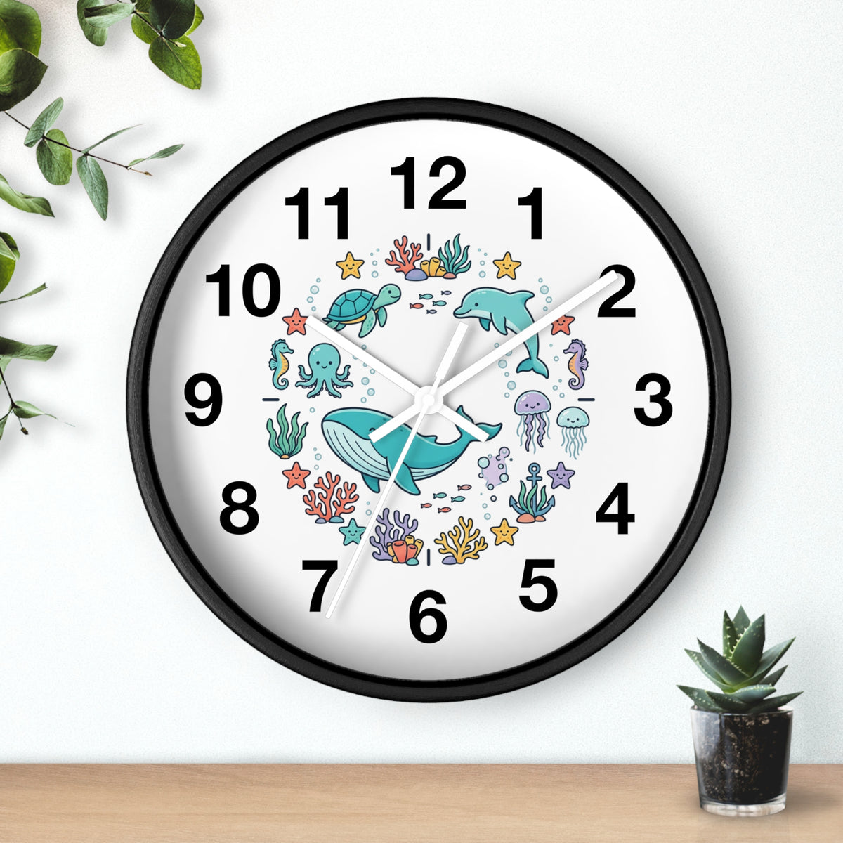 Underwater Friends Wall Clock — Cute Whale, Turtle & Dolphin Ocean Nursery Clock