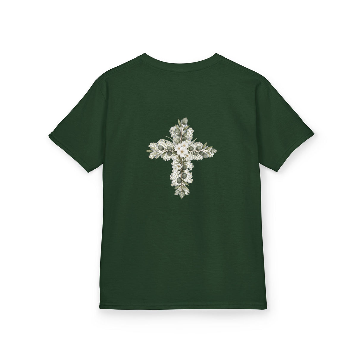 Kids Tee — Floral Cross “Faith” Christian Shirt for Children (Easter, Baptism, Church)