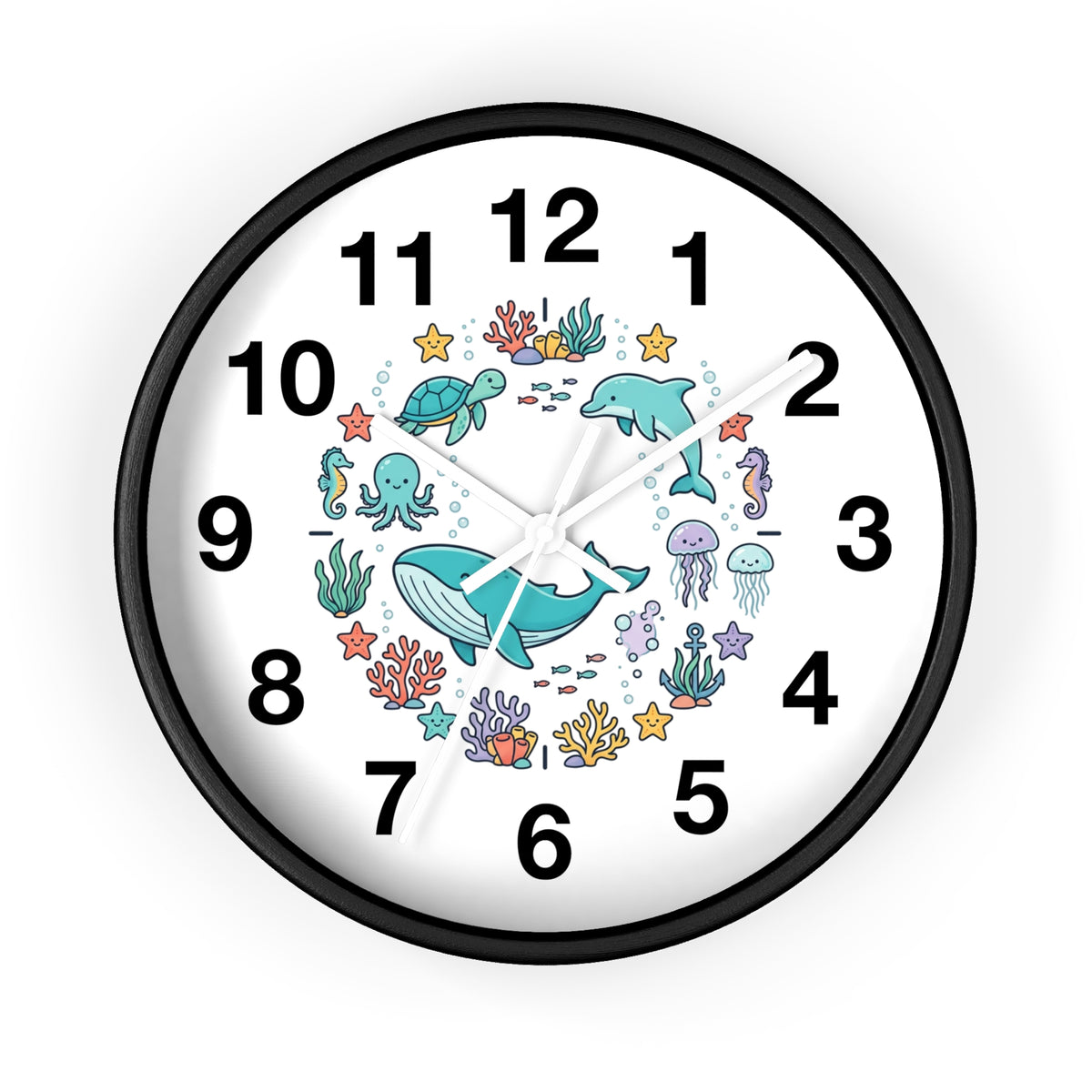 Underwater Friends Wall Clock — Cute Whale, Turtle & Dolphin Ocean Nursery Clock