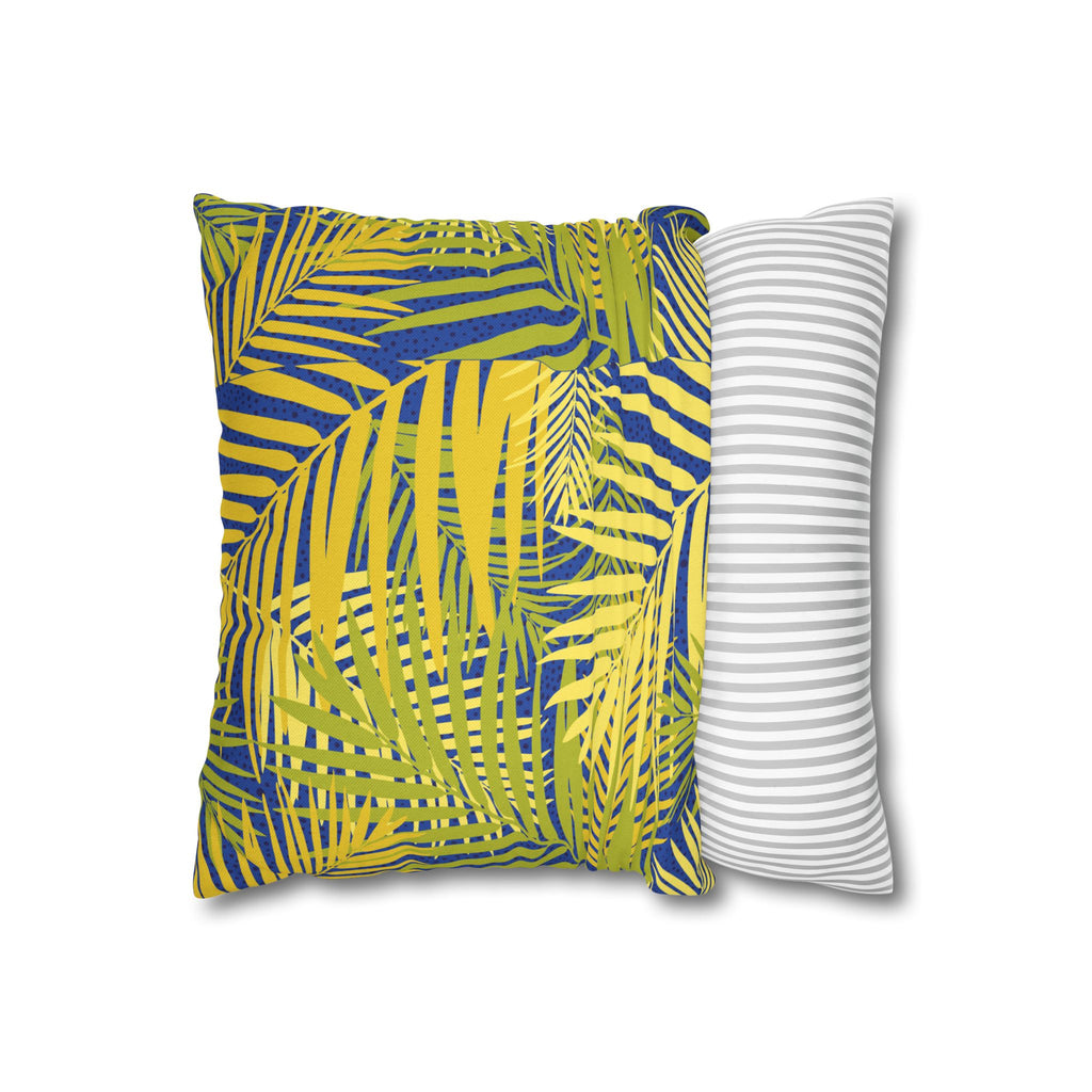 Tropical Palm Pillowcase — Yellow & Blue Leaf Decorative Pillow Cover