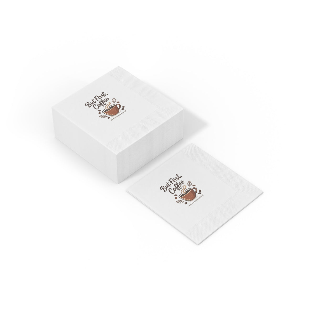 But First Coffee Napkins — Paper Cocktail Napkins with Coffee Cup Design