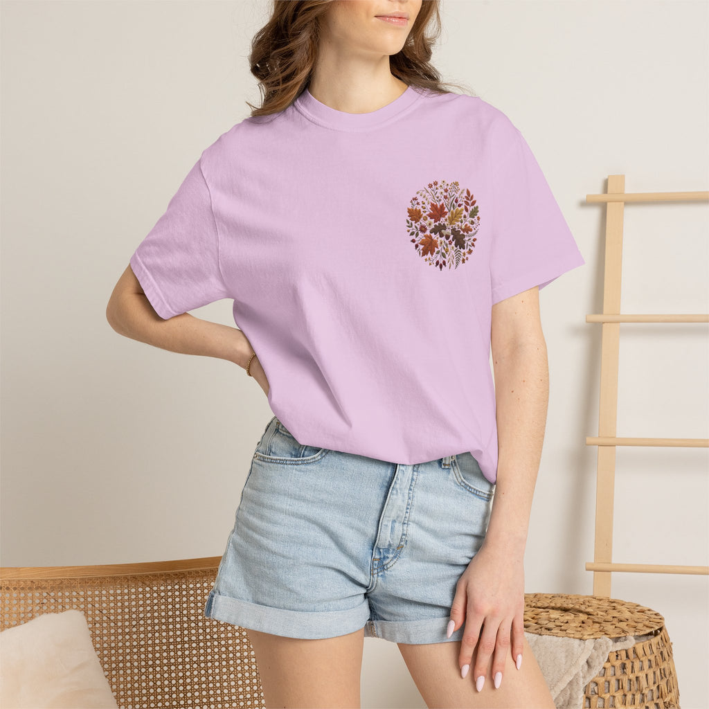 T-Shirt — Autumn Floral Wreath Tee (Fall Leaves Chest & Back Print)
