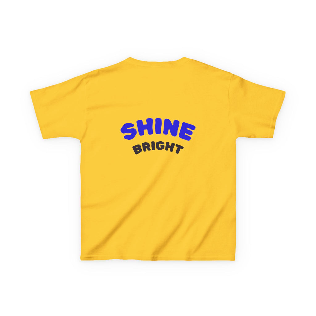 Kids Tee — "Be Kind, Be Cool" Dinosaur Graphic with "Shine Bright" Back