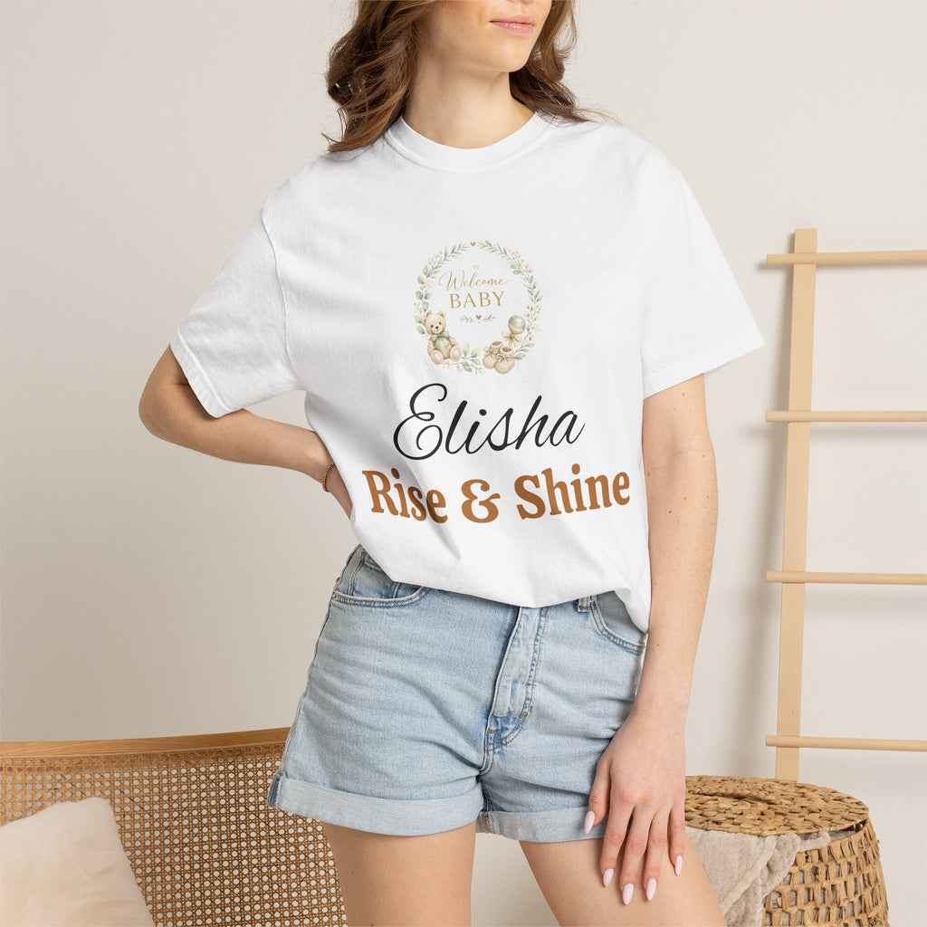 Personalized 'Rise & Shine' T-Shirt — Custom Name Floral Monogram Tee