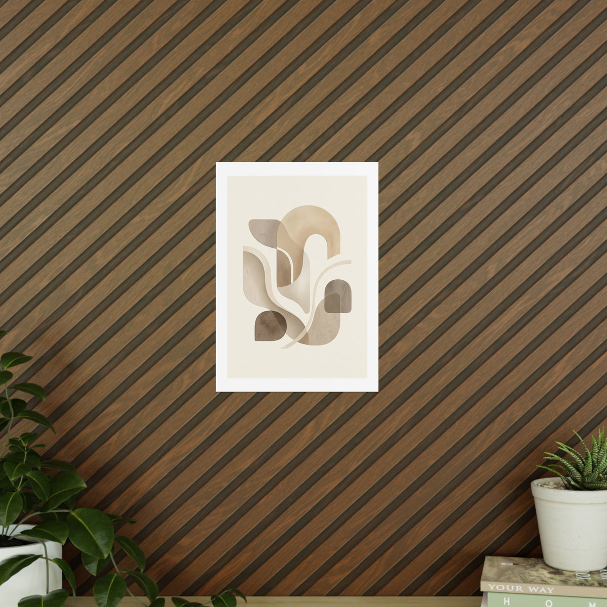 Beige Botanical Wall Art Poster — Minimalist Neutral Print, 250gsm Photo Paper, Matte or Satin