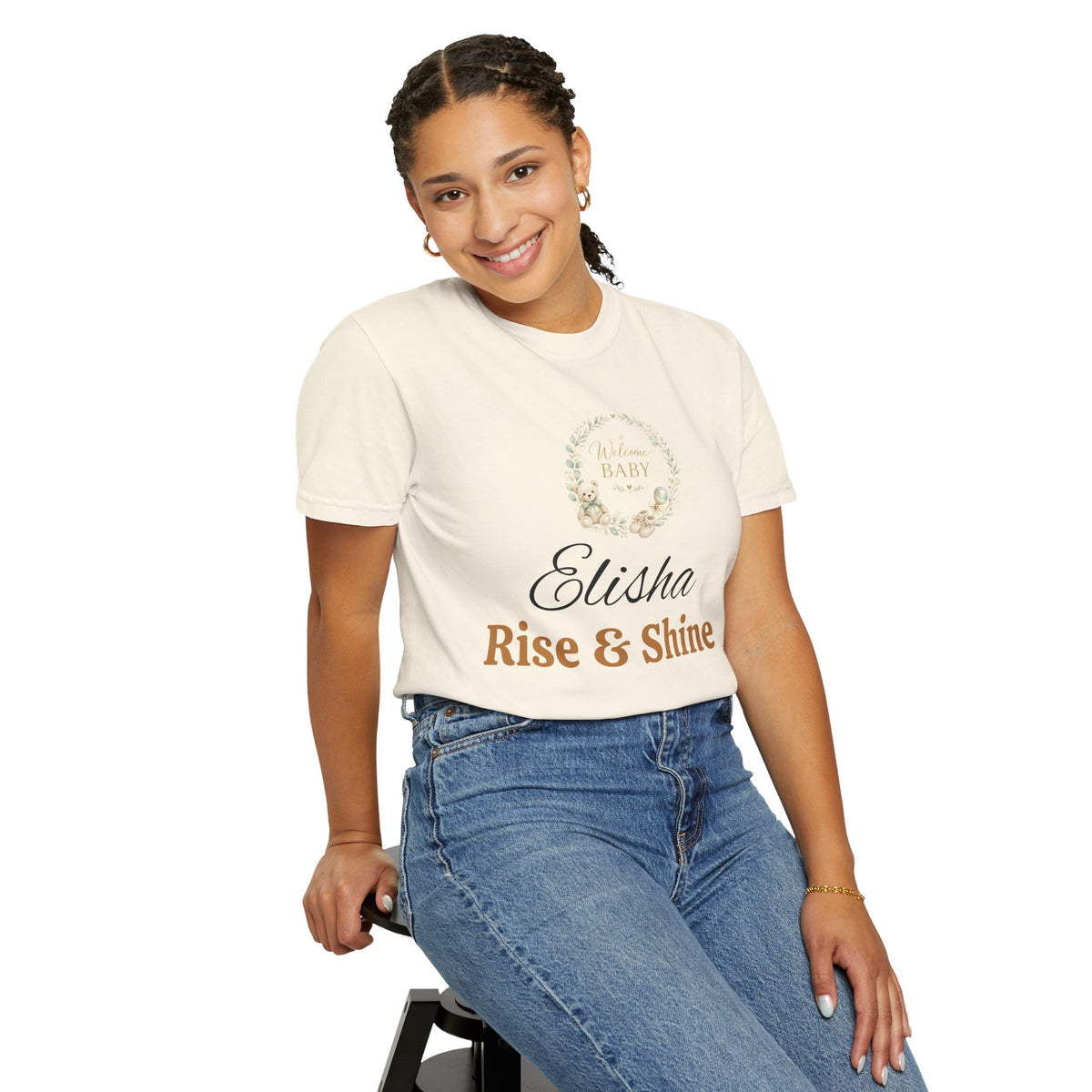 Personalized 'Rise & Shine' T-Shirt — Custom Name Floral Monogram Tee