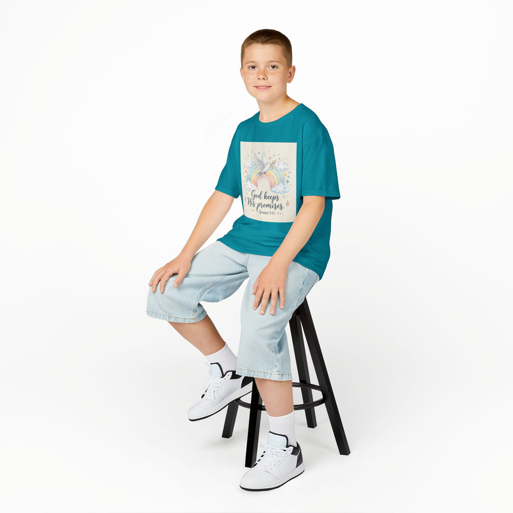Christian Kids T-Shirt — "God Keeps His Promises" Rainbow Dove Tee | Psalm 145:13