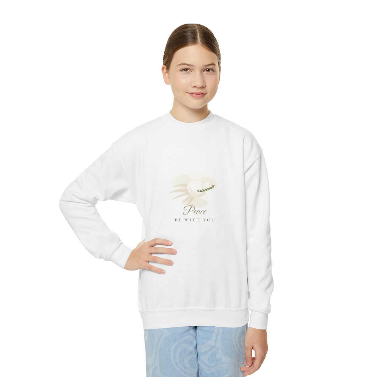 Youth Crewneck Sweatshirt — 'Peace Be With You' Dove Holiday Sweatshirt