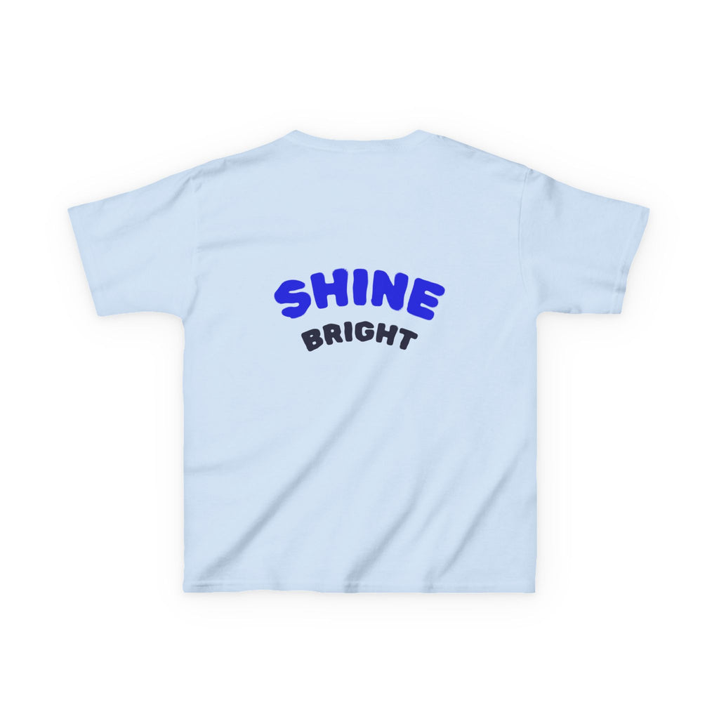 Kids Tee — "Be Kind, Be Cool" Dinosaur Graphic with "Shine Bright" Back