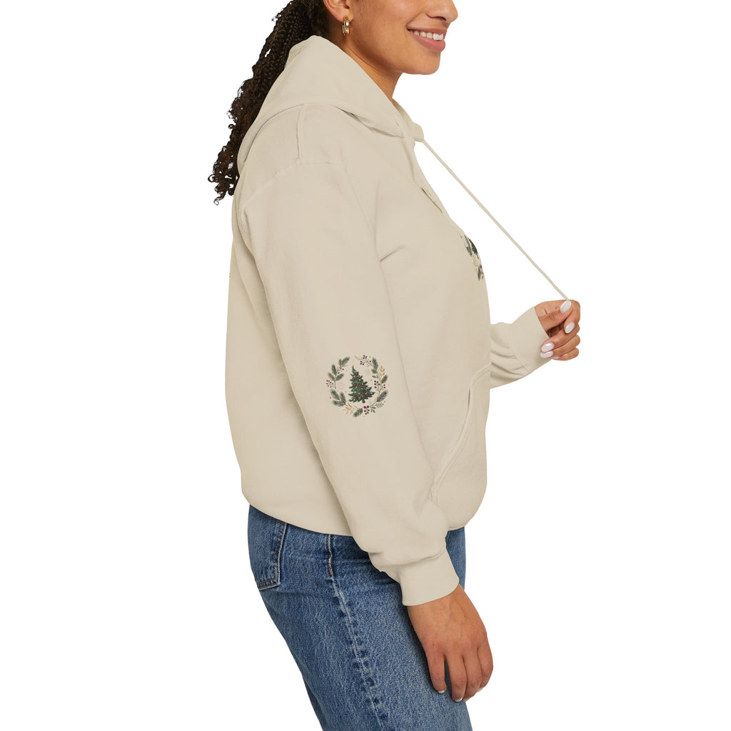 Christmas Tree Wreath Hoodie — Festive Botanical Sweatshirt, 50/50 Cotton-Poly, Unisex