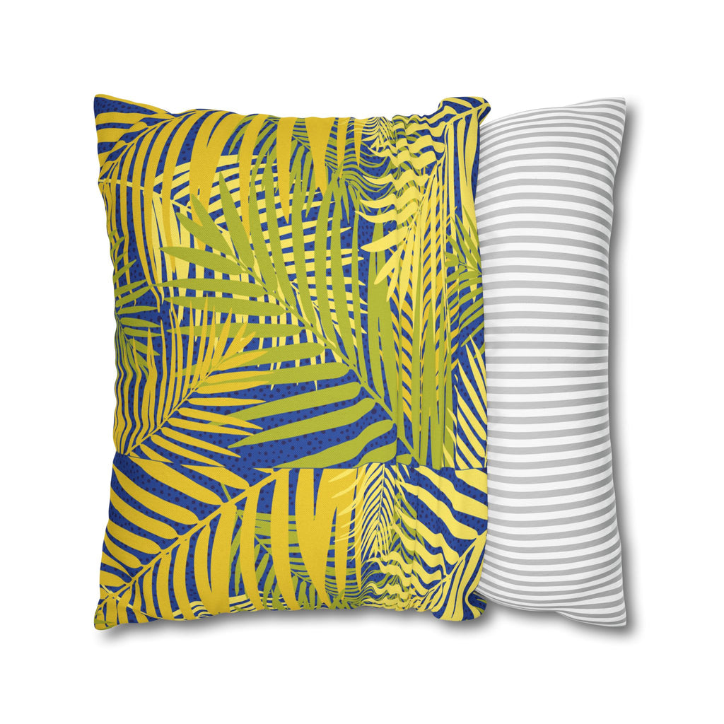 Tropical Palm Pillowcase — Yellow & Blue Leaf Decorative Pillow Cover
