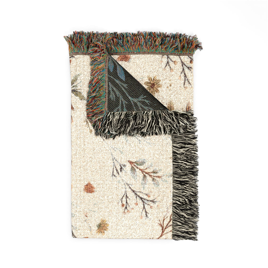 Floral Woven Blanket — Vintage Botanical Throw with Fringe