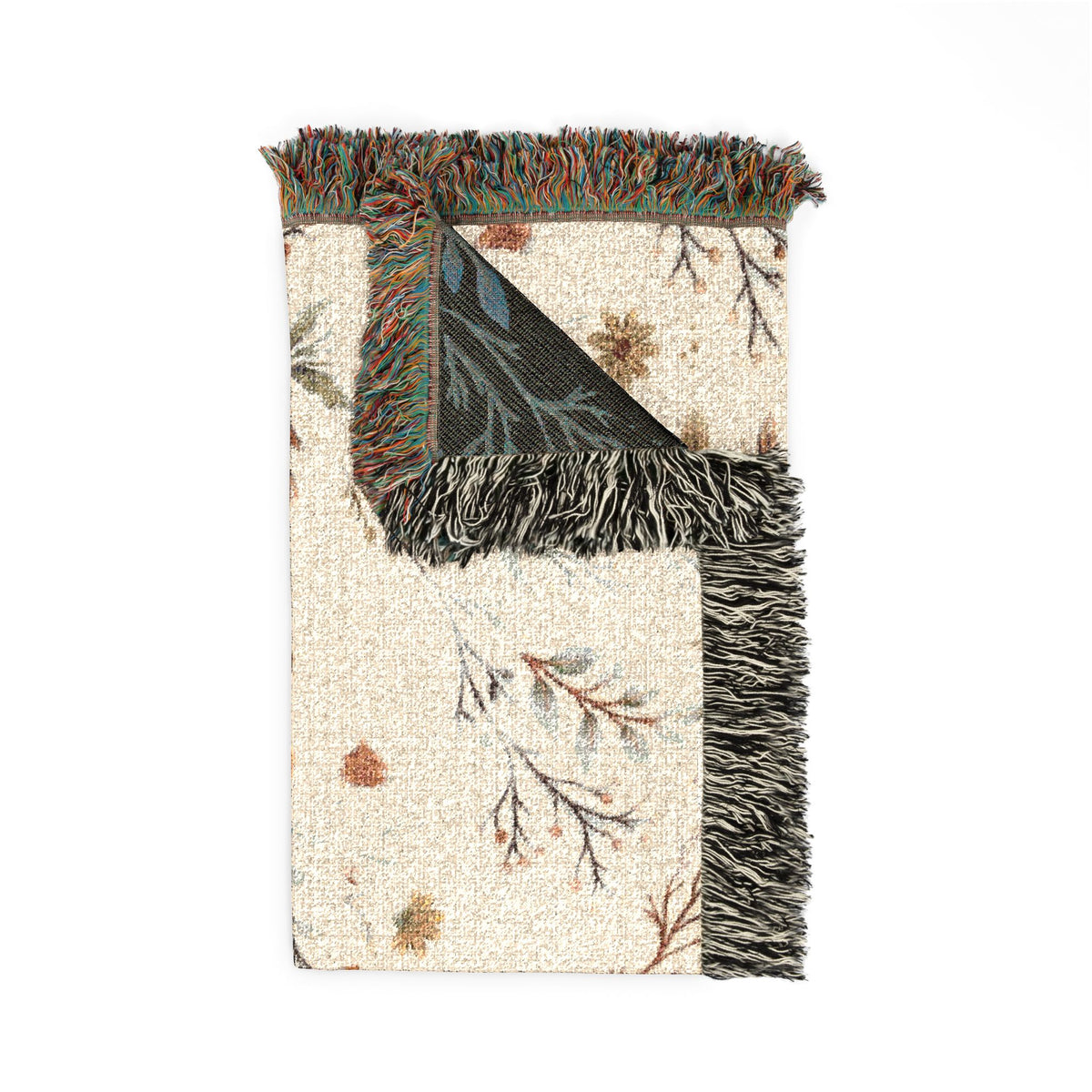 Floral Woven Blanket — Vintage Botanical Throw with Fringe