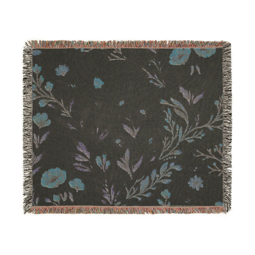 Floral Woven Blanket — Vintage Botanical Throw with Fringe