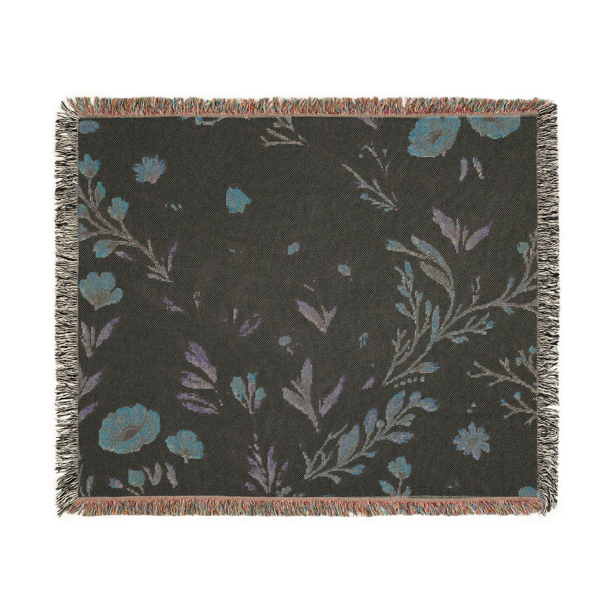 Floral Woven Blanket — Vintage Botanical Throw with Fringe