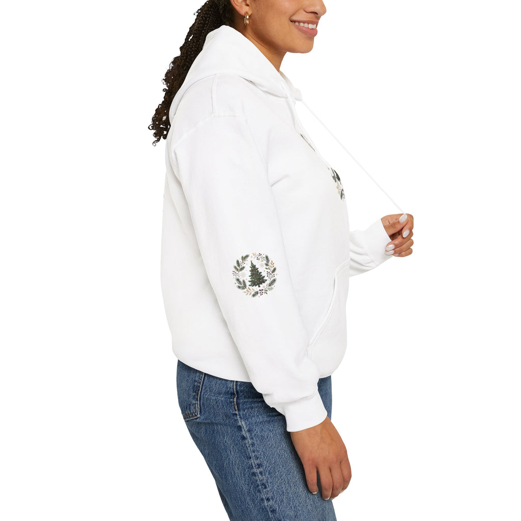 Christmas Tree Wreath Hoodie — Festive Botanical Sweatshirt, 50/50 Cotton-Poly, Unisex