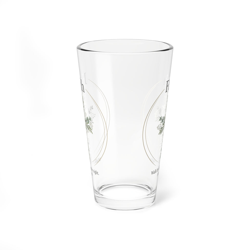 Faith 16oz Mixing Glass — Floral Christian Barware, "Walk by Faith, Not by Sight"
