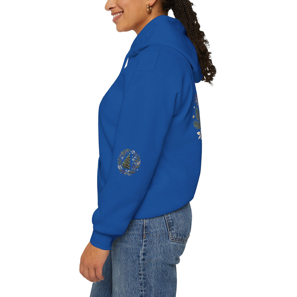 Christmas Tree Wreath Hoodie — Festive Botanical Sweatshirt, 50/50 Cotton-Poly, Unisex