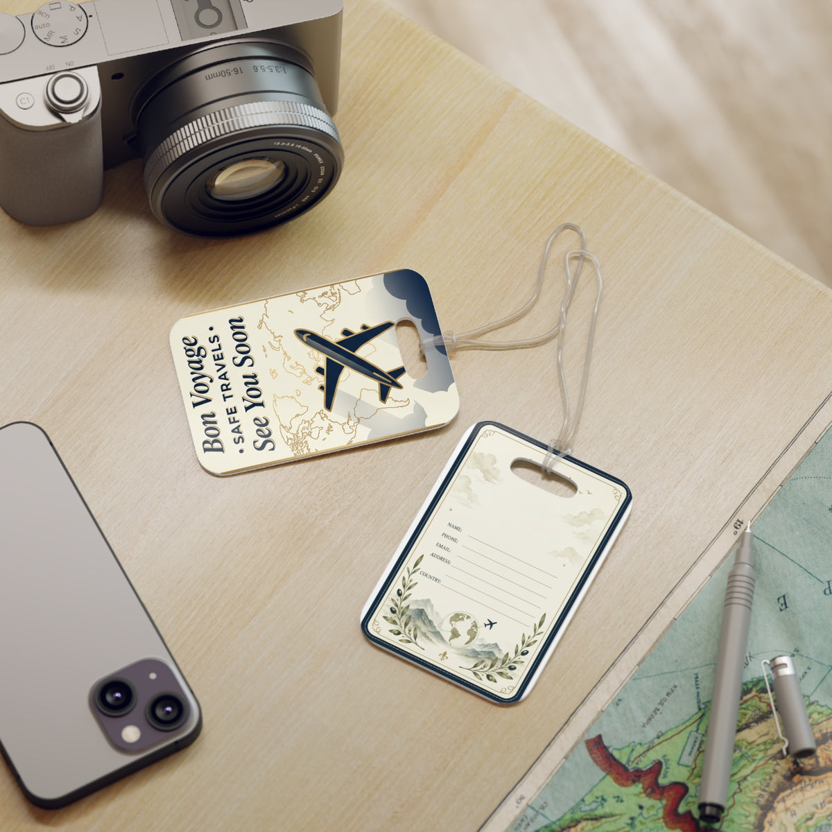 Travel Luggage Tag — "Bon Voyage" Vintage Plane ID Holder