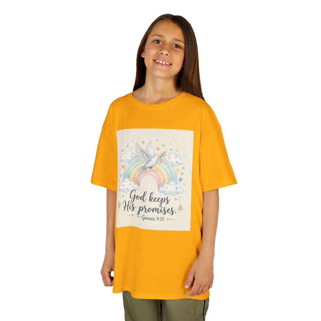 Christian Kids T-Shirt — "God Keeps His Promises" Rainbow Dove Tee | Psalm 145:13