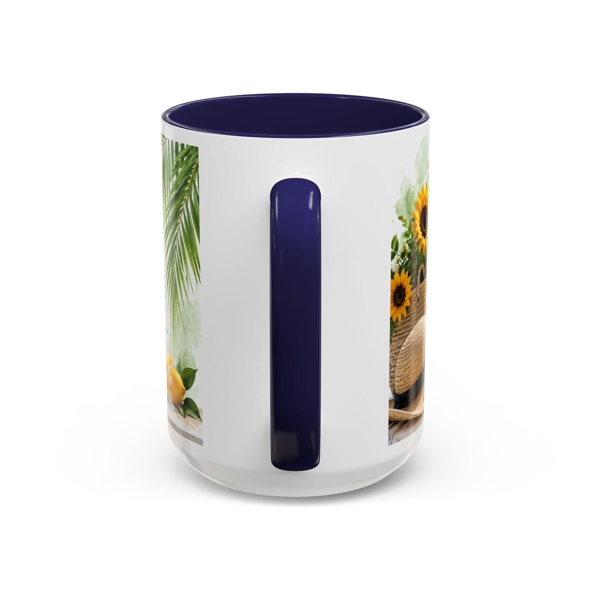 Hello Summer Accent Coffee Mug — Beach Vibes Lemon Palm Coastal Ceramic Mug (11/15oz)