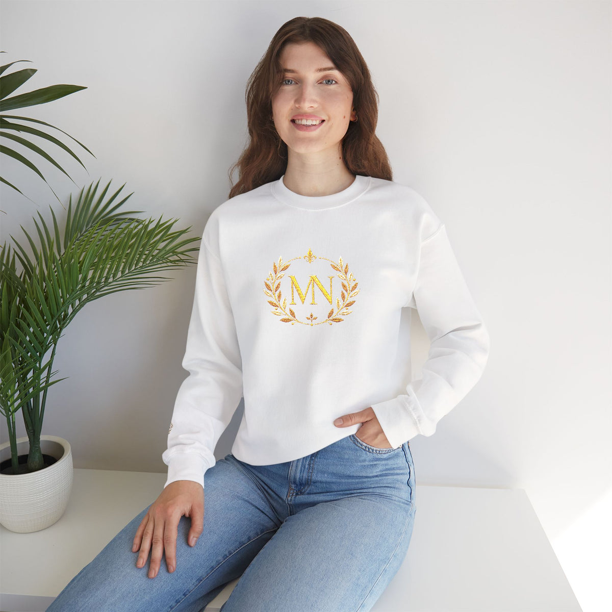 Gold Laurel Monogram Crewneck Sweatshirt