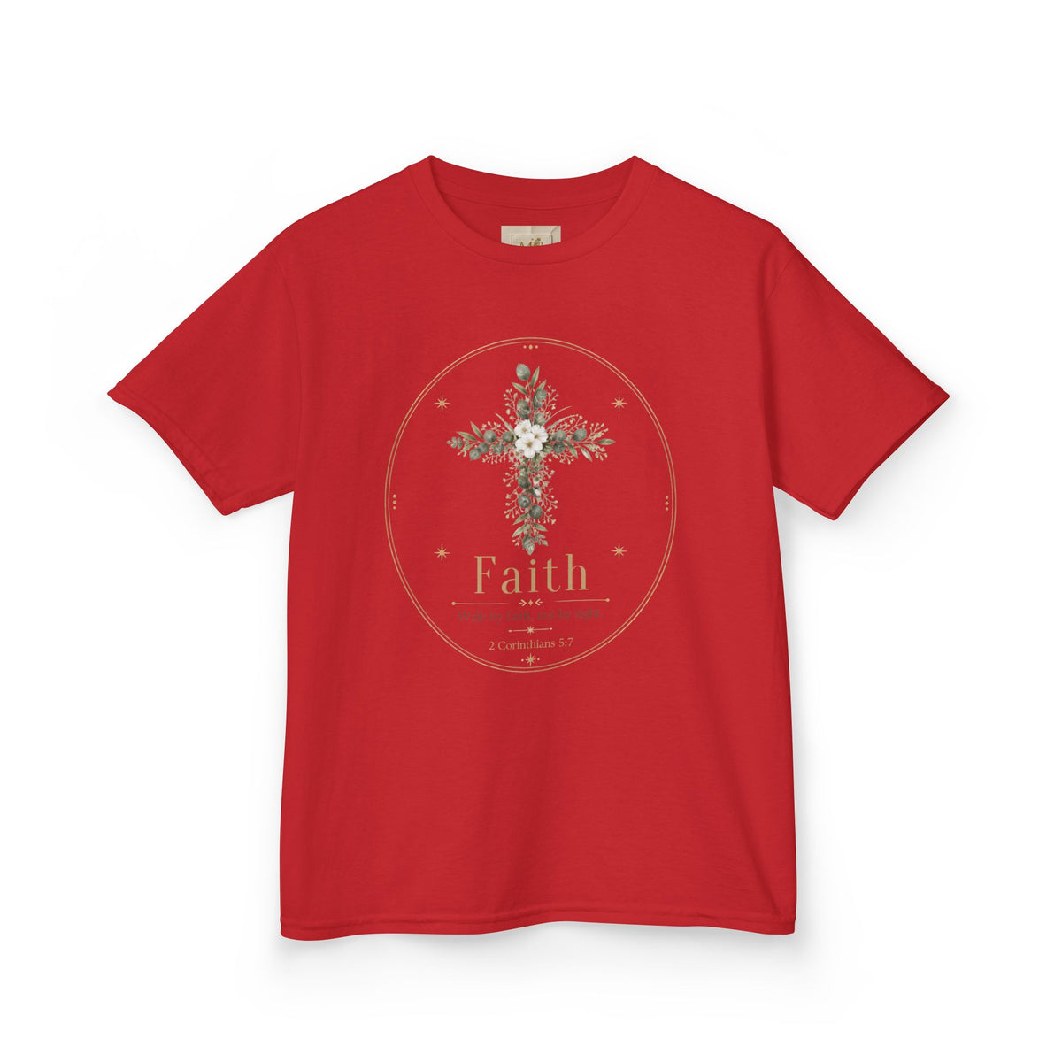 Kids Tee — Floral Cross “Faith” Christian Shirt for Children (Easter, Baptism, Church)