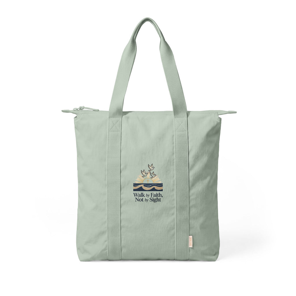 Everyday Nylon Tote Bag — Zippered Carry-All with Embroidered Detail