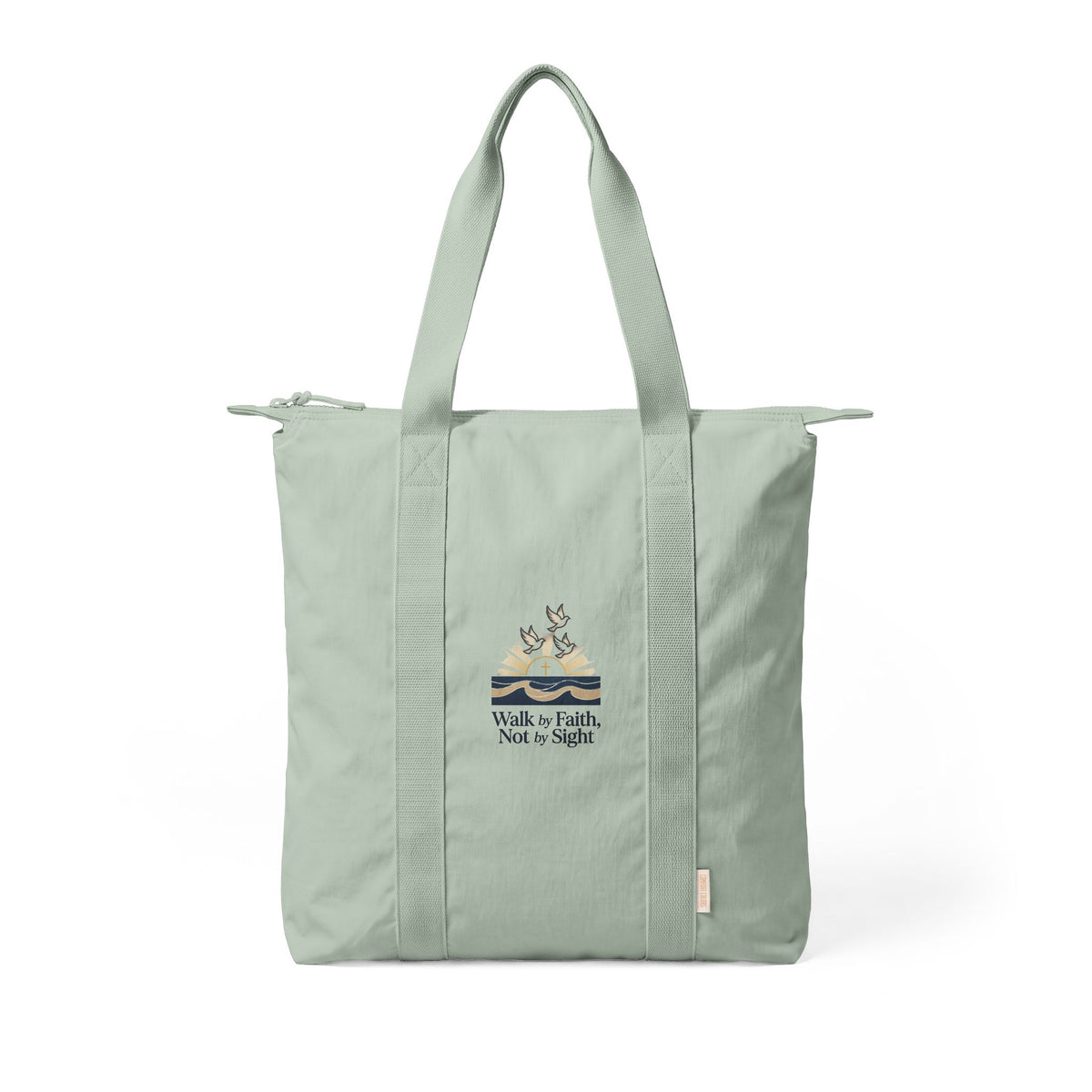 Everyday Nylon Tote Bag — Zippered Carry-All with Embroidered Detail
