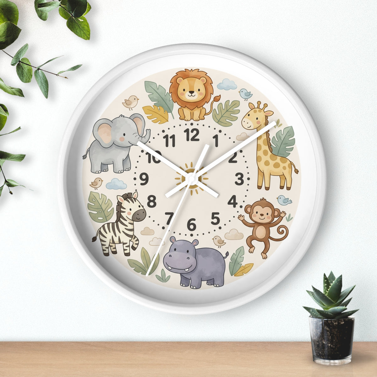 Safari Friends Nursery Wall Clock — Cute Jungle Animal Kids Clock