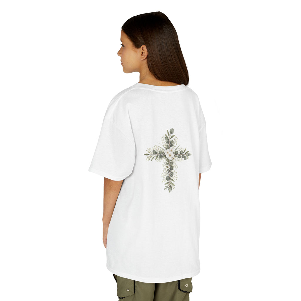 Kids Tee — Floral Cross “Faith” Christian Shirt for Children (Easter, Baptism, Church)