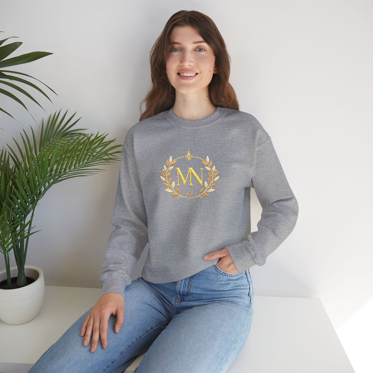 Gold Laurel Monogram Crewneck Sweatshirt