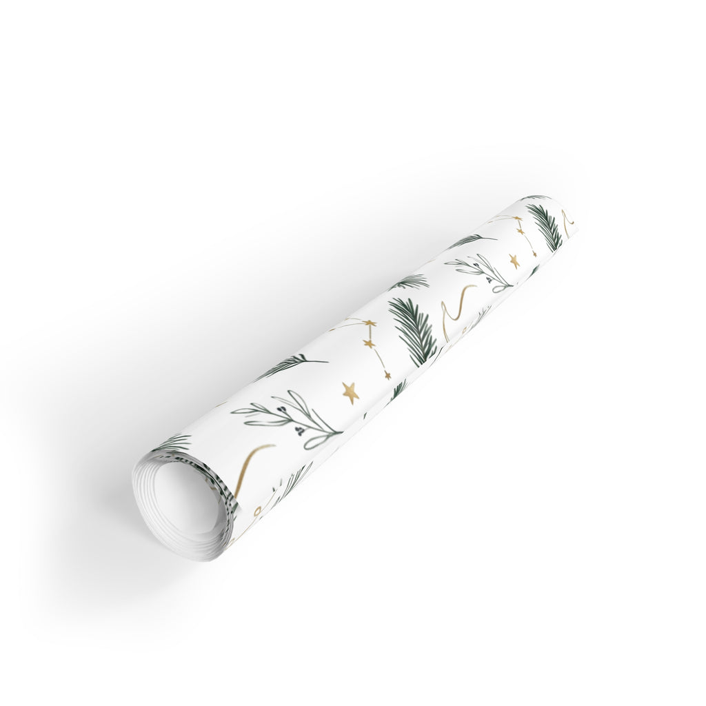 Christmas Wrapping Paper Roll — Pine Holly & Gold Botanical Gift Wrap, 95gsm Recyclable, 2 Sizes