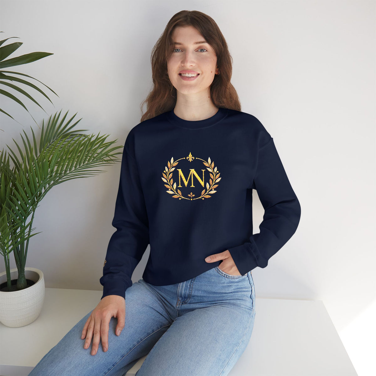 Gold Laurel Monogram Crewneck Sweatshirt