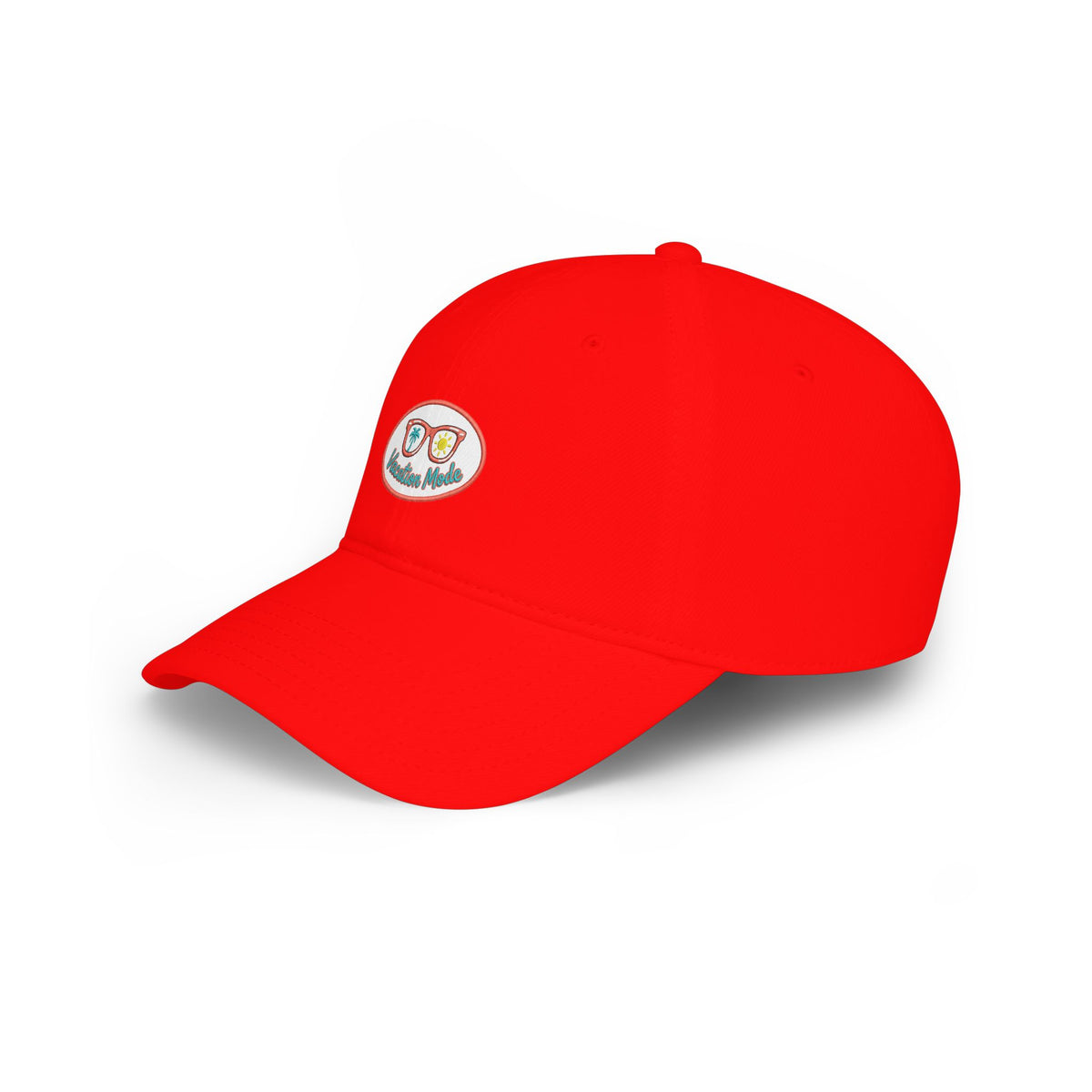 Red 'Vacation Mode' Low Profile Baseball Cap — Sunglasses Patch Dad Hat
