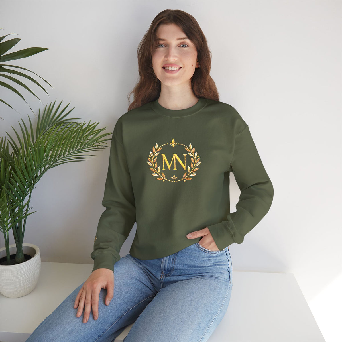 Gold Laurel Monogram Crewneck Sweatshirt