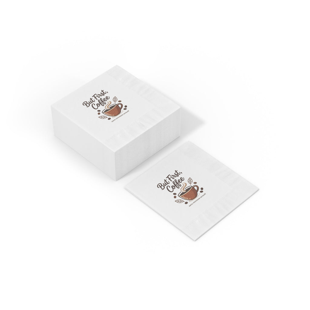 But First Coffee Napkins — Paper Cocktail Napkins with Coffee Cup Design