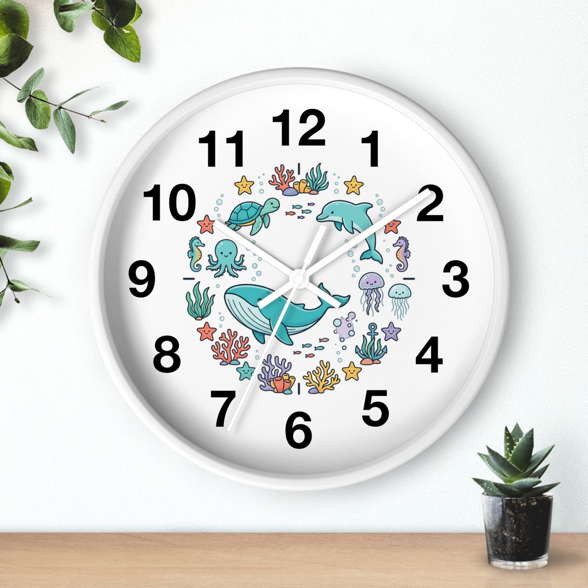 Underwater Friends Wall Clock — Cute Whale, Turtle & Dolphin Ocean Nursery Clock