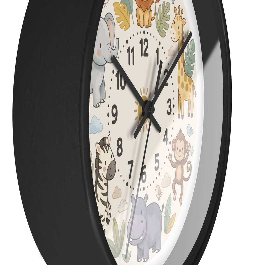 Safari Friends Nursery Wall Clock — Cute Jungle Animal Kids Clock