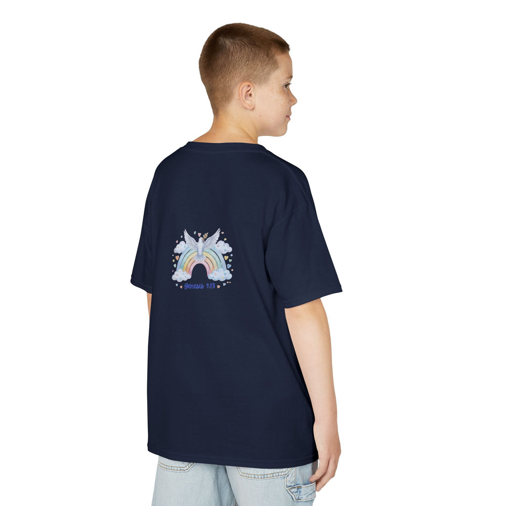 Christian Kids T-Shirt — "God Keeps His Promises" Rainbow Dove Tee | Psalm 145:13