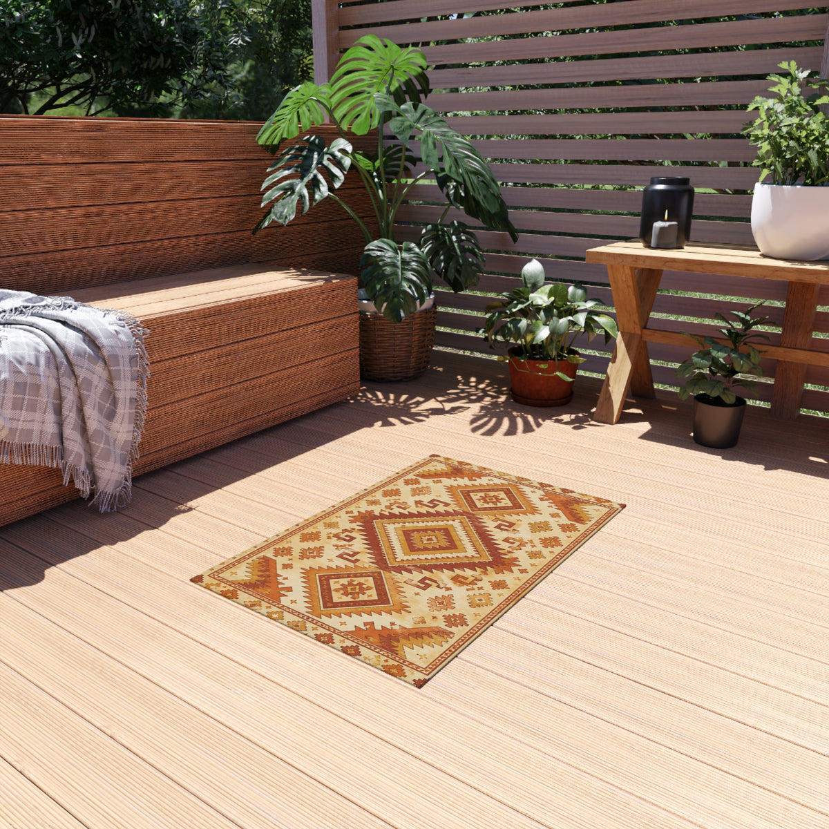 Southwestern Outdoor Rug — Rust & Gold Geometric Patio Mat