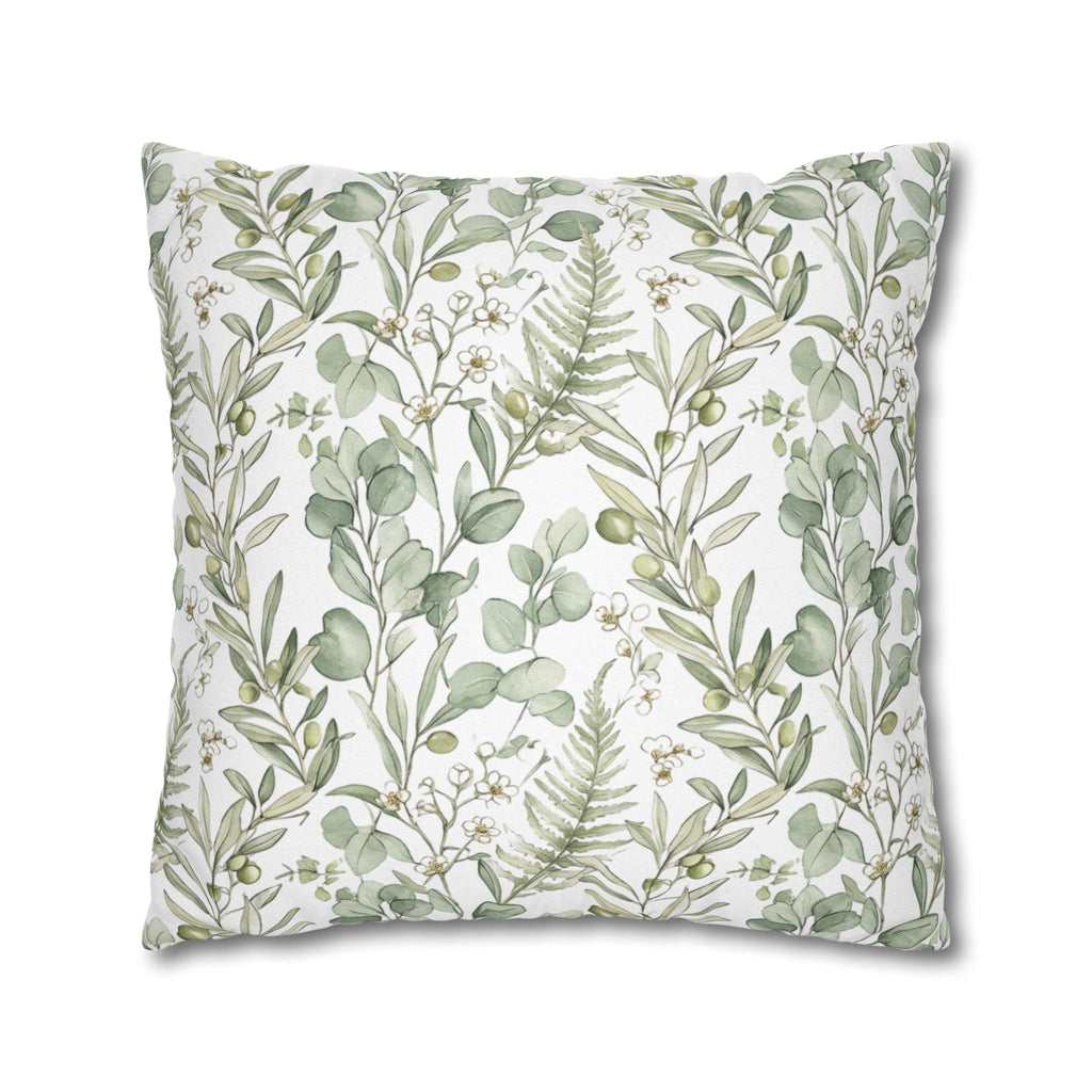 Botanical Greenery Square Pillowcase — Watercolour Eucalyptus & Fern Throw Pillow Cover