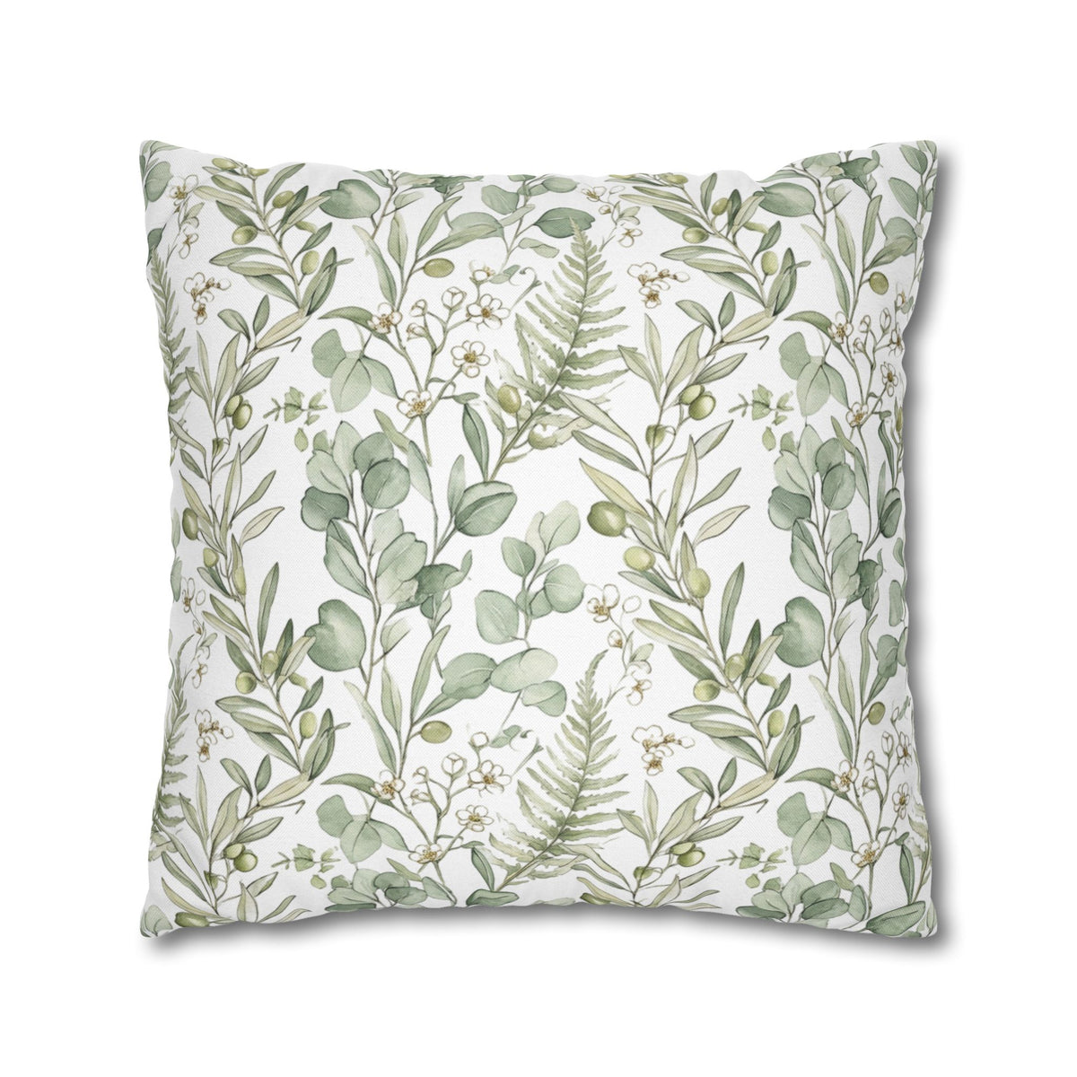 Botanical Greenery Square Pillowcase — Watercolour Eucalyptus & Fern Throw Pillow Cover