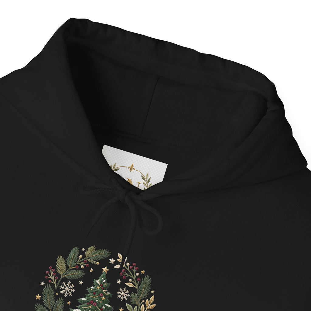 Christmas Tree Wreath Hoodie — Festive Botanical Sweatshirt, 50/50 Cotton-Poly, Unisex